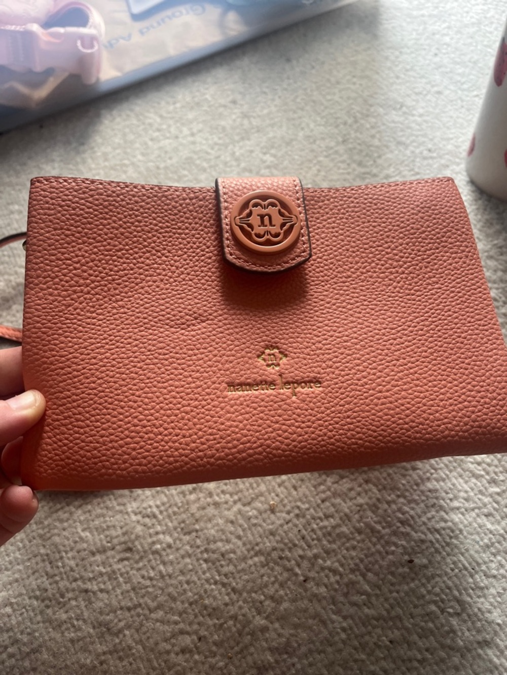Nanette Lepore Textured Leather Crossbody Wallet - Coral Pink - Picture 2 of 4